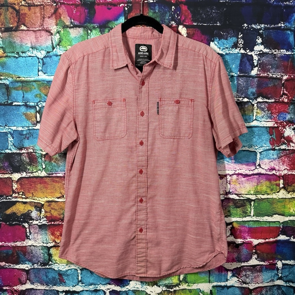 VTG Marc Ecko Cut & Sew Red Short Sleeve Shirt Men's Size‎ 2XL 90's Y2K Preppy